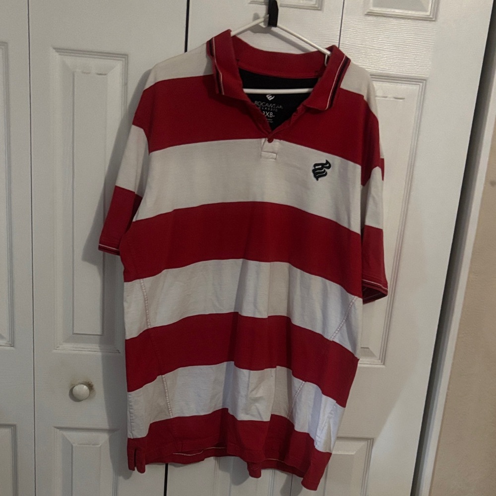 Rocawear Bold Red and White Striped Polo